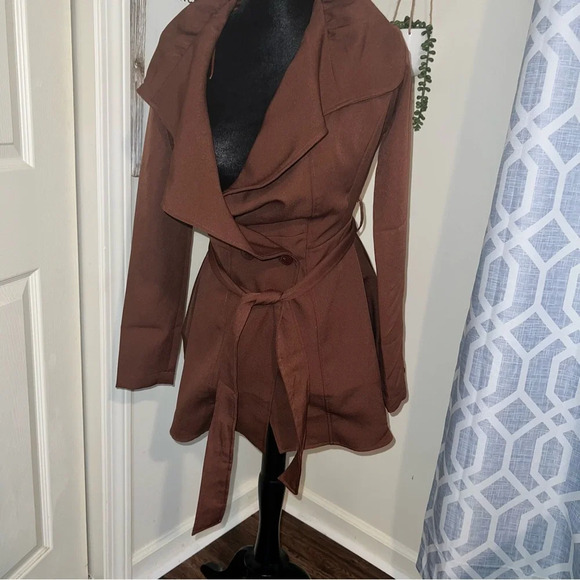 Jackets & Blazers - Belted brown wrap coat